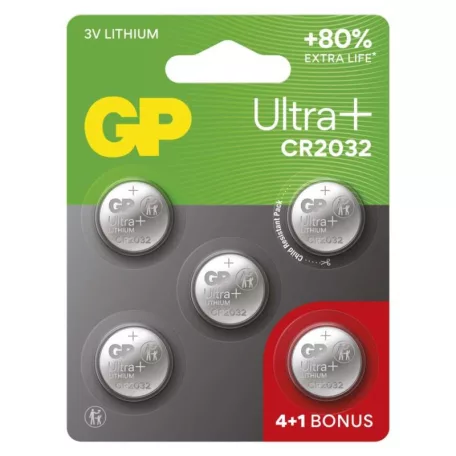 GP Ultra plus Lítium gombelem CR2032 4+1db/bliszter