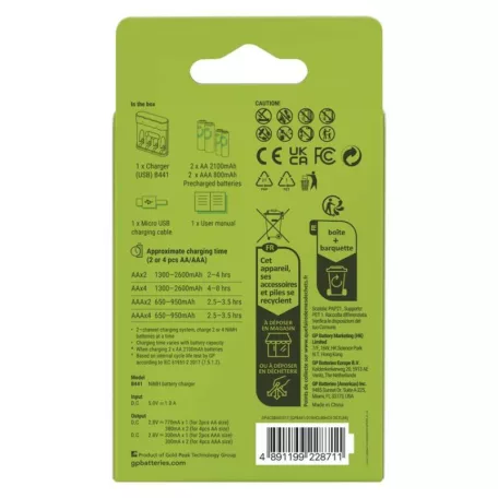 GP Akkumulátor töltő Recharge B441+2xAA Recharge 2100mAh+2xAAA Recharge 800mAh