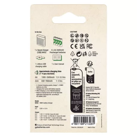 GP Akkumulátor töltő Speed M452 + 4xAA ReCyko 2600mAh