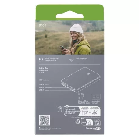 GP Powerbank B+ Series, 5 000 mAh, 12 W, zöldesszürke