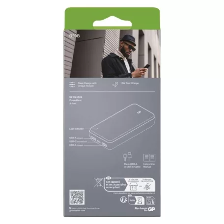 GP Powerbank B+ Series, 20 000 mAh, 15 W, fekete
