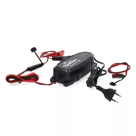 Az ólom-sav akkumulátor töltő | 6 / 12 / 12.8 V DC | 3.8 A | Folyamatos töltés | Euro / C típus (CEE 7/16) | Akkumulátor Csatlakozó | Akkumulátortípus: AGM / Gél / Ólom-Sav / SLA / VRLA | Fekete