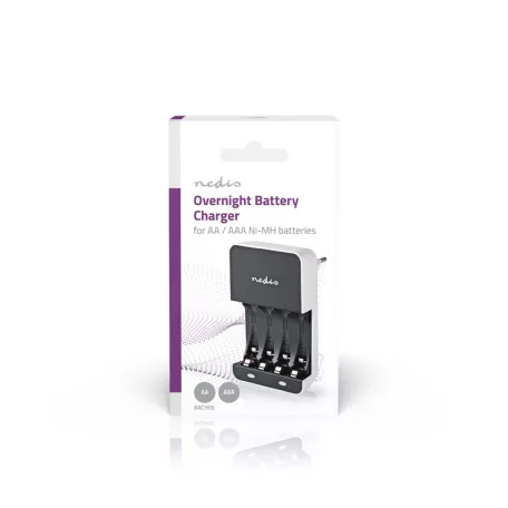 NiMH akkumulátor töltő AA / AAA | 1.2 V DC | Folyamatos töltés | Euro / C típus (CEE 7/16) | Akkumulátortípus: AA / AAA | Fehér / Fekete