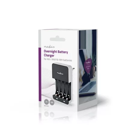 NiMH akkumulátor töltő AA / AAA | 1.2 V DC | Folyamatos töltés | Euro / C típus (CEE 7/16) | Akkumulátortípus: AA / AAA | Fehér / Fekete