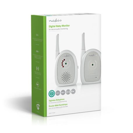 Digitális Audio Bébiőr | FHSS (Frequency-Hopping Spread Spectrum) | Tartomány: 300 m | Elemes Áramellátás / Hálózati Áramellátás | Fehér / Szürke