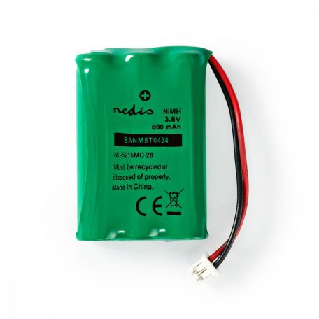 Ni-MH Akkumulátor | 3.6 V DC | Újratölthető | 600 mAh | Előre töltött | 1-Polybag | N/A | 2-fázisú Telefon Csatlakozó | Zöld