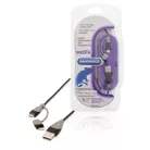 2 az 1-ben Szinkron és Töltő Kábel USB A Dugó - Micro B Dugasz 1.00 m Fekete + Lightning-Adapter