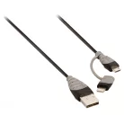 2 az 1-ben Szinkron és Töltő Kábel USB A Dugó - Micro B Dugasz 1.00 m Fekete + Lightning-Adapter
