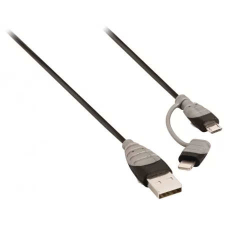 2 az 1-ben Szinkron és Töltő Kábel USB A Dugó - Micro B Dugasz 1.00 m Fekete + Lightning-Adapter