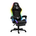 RGB LED-es gamer szék - karfával, párnával - fekete