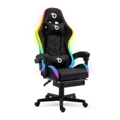 RGB LED-es gamer szék - karfával, párnával - fekete