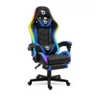 RGB LED-es gamer szék - karfával, párnával - fekete / kék