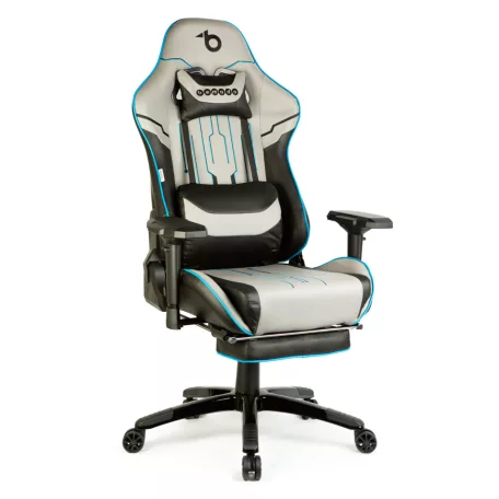 Gamer szék párnával - szürke/fekete/kék - 84 x 52 / 48 x 50 cm