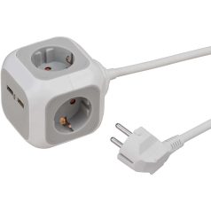   ALEA-Power elosztó USB/dugós blokkal (4 irányú dugaszolóaljzat, 2x USB töltő és 1,40 m-es kábel) TYPE F