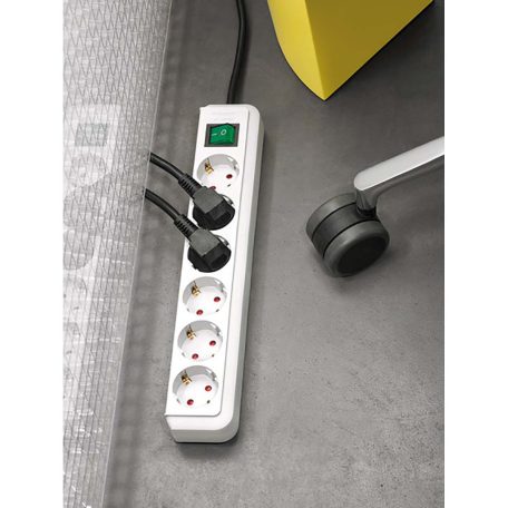 Extension socket Eco-Line 3-Aljzat 5.00 m Fehér - Védőérintkező TYPE F