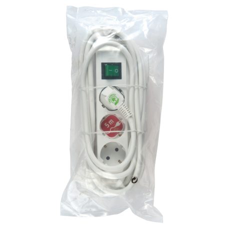 Extension socket Eco-Line 3-Aljzat 5.00 m Fehér - Védőérintkező TYPE F