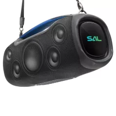   SAL BT9000 hordozható boombox, vezeték nélküli hangszóró, 100 W, IPX5, BT TWS, AUX, USB/microSD, Soft Touch gombok, ~10 h üzemidő, USB-C töltőkábel
