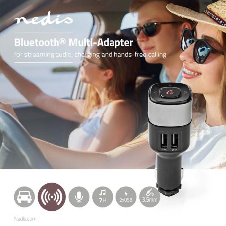 Bluetooth® Multi adapter | Csatlakozó kimenet: 1x 3.5 mm | SBC | 7 óra | Beépített mikrofon | Hangerő szabályozás | Automatikus áramtalanító funkció | Fekete / Szürke