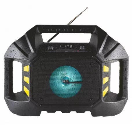 SAL BT WORK, munka- és szabadidőrádió, 25 W, vízálló, ütésálló, BT, USB, FM rádió, AUX, ~30 óra üzemidő