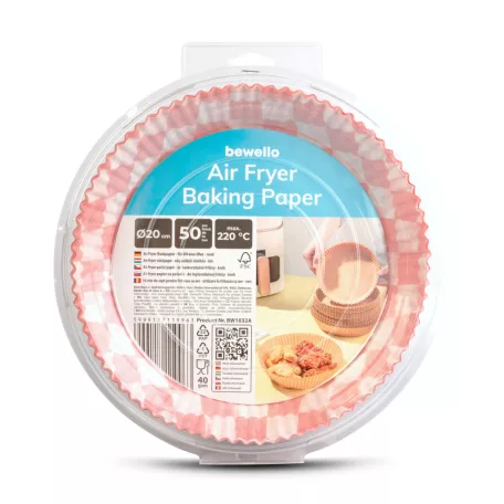 Air fryer sütőpapír - olaj nélküli sütőhöz - kockás, kör - 20 cm - 50 db / csomag
