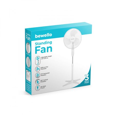 BEWELLO Álló ventilátor - Ø38 cm - fehér