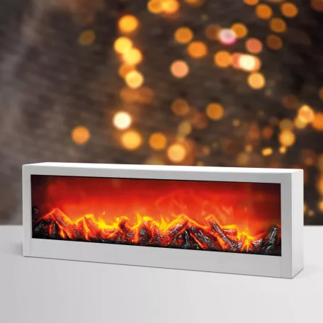 Bewello bw2015wh Kandalló LED-es lánghatással - fehér - elemes / USB-s - 60 x 10 x 20 cm elektromos látványkandalló bw 2015wh