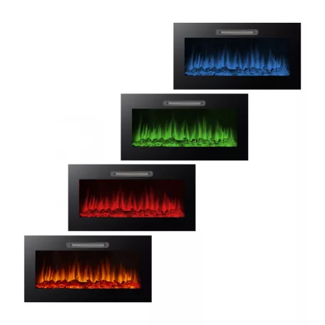 Elektromos beépíthető kandalló - hősugárzó + RGB LED - 91 x 15 x 48 cm