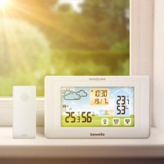   Digitális hőmérő és ébresztőóra - kültéri / beltéri - USB-s, elemes - fehér