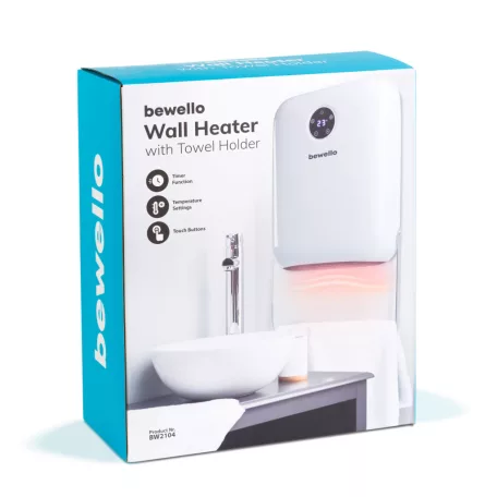 Bewello fürdőszobai fűtőtest, Fali hősugárzó törölközőtartóval - 800/2000W - 240V - fehér fürdőszobai hősugárzó