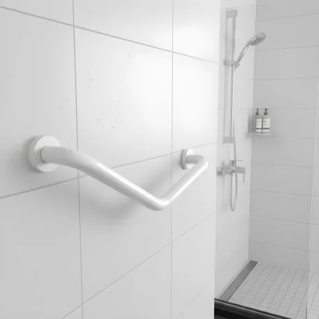Fürdőszobai kapaszkodó - 45°-ban hajlított - rozsdamentes acél - fehér - 25 + 25 cm