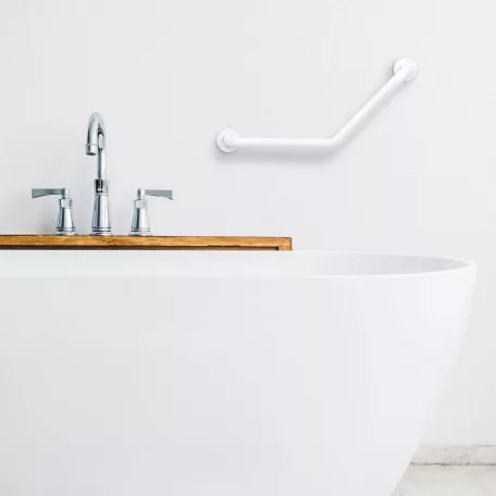 Fürdőszobai kapaszkodó - 45°-ban hajlított - rozsdamentes acél - fehér - 25 + 25 cm