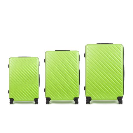 3 részes merevfalú bőrönd szett - zöld - 2x nagy, 1x kicsi (76+72+55cm) ABS++