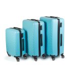 3 részes merevfalú bőrönd szett - kék - 2x nagy, 1x kicsi (76+72+55cm) ABS++