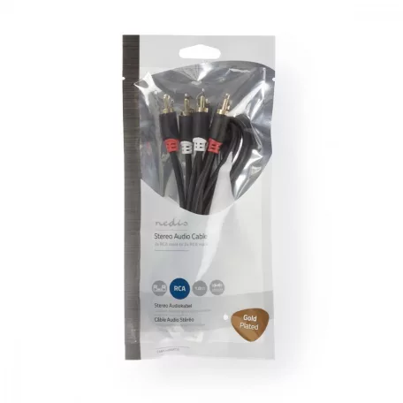Sztereó audiokábel | 2x RCA Dugasz | 2x RCA Dugasz | Aranyozott | 1.00 m | Kerek | Antracit | Műanyag Zacskó