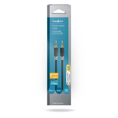 Sztereó audiokábel | 3.5 mm Dugasz | 3.5 mm Dugasz | Aranyozott | 0.50 m | Kerek | Antracit | Doboz