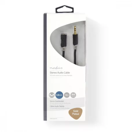 Sztereó audiokábel | 3.5 mm Dugasz | 3.5 mm Aljzat | Aranyozott | 10.0 m | Kerek | Antracit | Ablakos Doboz