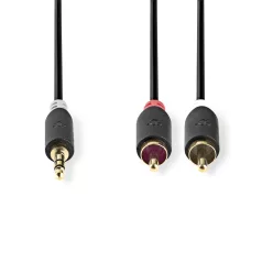   Sztereó audiokábel | 3.5 mm Dugasz | 2x RCA Dugasz | Aranyozott | 2.00 m | Kerek | Antracit | Doboz