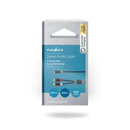 Sztereó audiokábel | 3.5 mm Dugasz | 2x RCA Aljzat | Aranyozott | 0.20 m | Kerek | Antracit | Doboz