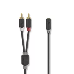   Sztereó audiokábel | 2x RCA Dugasz | 3.5 mm Aljzat | Aranyozott | 0.20 m | Kerek | Antracit | Doboz