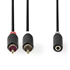   Sztereó audiokábel | 2x RCA Dugasz | 3.5 mm Aljzat | Aranyozott | 0.20 m | Kerek | Antracit | Doboz