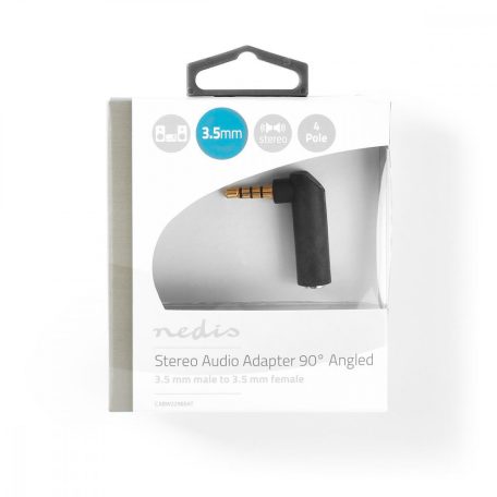 Sztereó audio adapter | 3.5 mm Dugasz | 3.5 mm Aljzat | Aranyozott | Könyök 90 ° | Fém | Antracit | 1 db | Ablakos Doboz