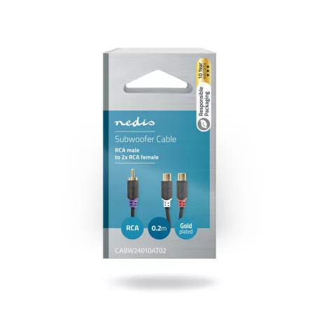 Mélynyomó kábel | RCA Dugasz | 2x RCA Aljzat | Aranyozott | 0.20 m | Kerek | 4.0 mm | Antracit | Doboz