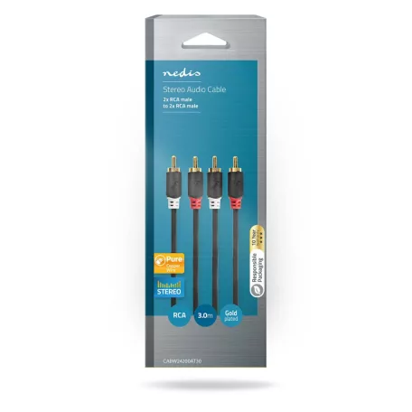 Sztereó audiokábel | 2x RCA Dugasz | 2x RCA Dugasz | Aranyozott | 3.00 m | Kerek | Antracit | Doboz