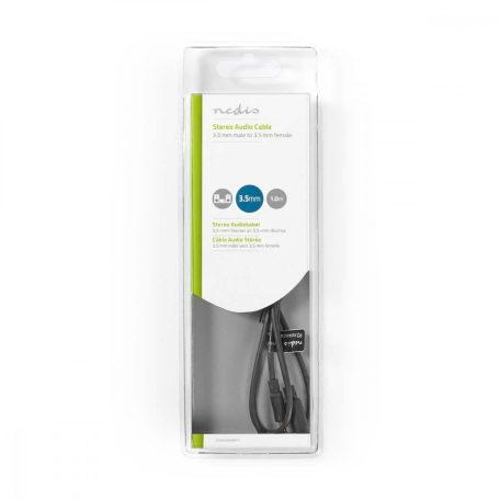 Sztereó audiokábel | 3.5 mm Dugasz | 3.5 mm Aljzat | Nikkelezett | 1.00 m | Kerek | Fekete | Doboz
