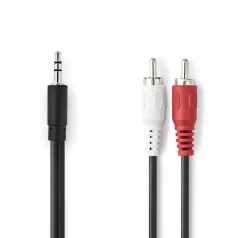   Sztereó audiokábel | 3.5 mm Dugasz | 2x RCA Dugasz | Nikkelezett | 1.00 m | Kerek | Fekete | Doboz