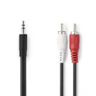 Sztereó audiokábel | 3.5 mm Dugasz | 2x RCA Dugasz | Nikkelezett | 3.00 m | Kerek | Fekete | Doboz