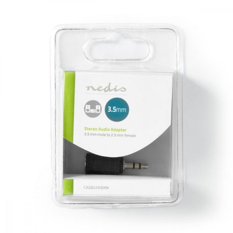 Sztereó audio adapter | 3.5 mm Dugasz | 2.5 mm Aljzat | Nikkelezett | Egyenes | Fém | Fekete | 1 db | Buborékfólia
