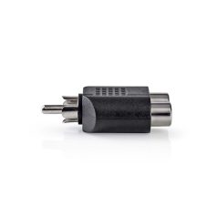   Mélynyomó adapter | RCA Dugasz | 2x RCA Aljzat | Nikkelezett | Egyenes | ABS | Fekete | 1 db | Doboz