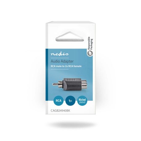 Mélynyomó adapter | RCA Dugasz | 2x RCA Aljzat | Nikkelezett | Egyenes | ABS | Fekete | 1 db | Doboz