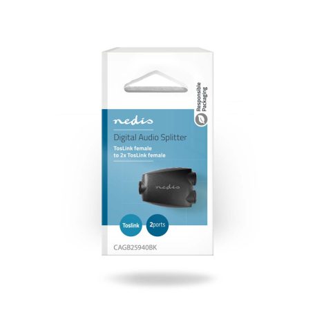 TosLink adapter | Toslink Aljzat | 2x Toslink Aljzat | Splitter | ABS | Fekete | 1 db | Buborékfólia
